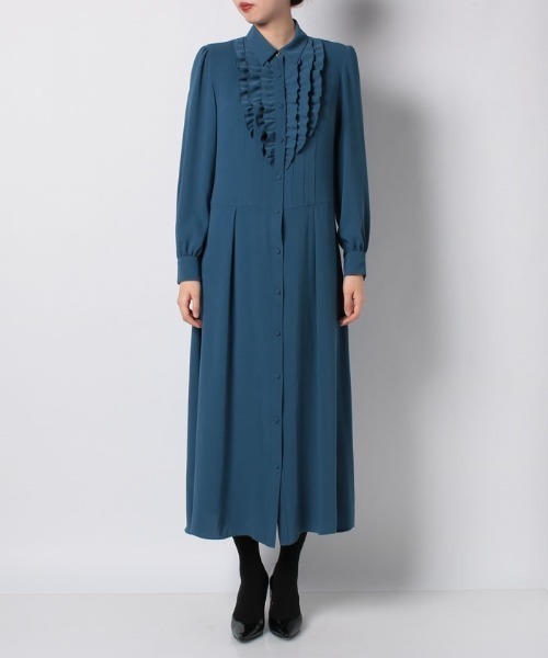 LOULOU WILLOUGHBYサテンフリルシャツワンピース LOULOU WILLOUGHBY】サテンフリルシャツワンピース