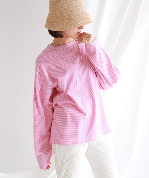 SLOBE citron.（スローブシトロン）の「SLOBE citron.デザインボーダーTEE【手洗い可能】◆（Tシャツ/カットソー・レディース・ブラック/ナチュラル/ブルー系その他/ピンク・FREE）」の22枚目の写真