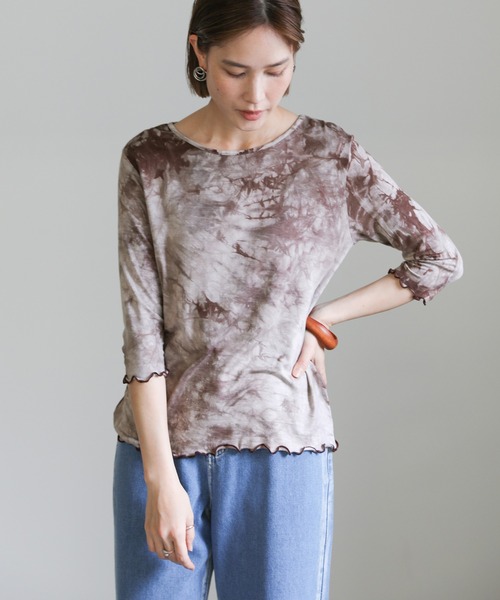 select MOCA(セレクトモカ)の「2021 SS タイダイ柄七分袖メロートップス(Tシャツ/カットソー・レディース・ブラウン/グレー/ライトベージュ・FREE)」の9枚目の写真