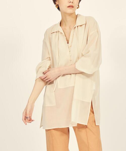 BRACTMENT(ブラクトメント)の「『BRACTMENT(ブラクトメント)』 BM マイクロチェック シアーチュニック(シャツ/ブラウス・レディース・ライトブルー/ダークブラウン/ナチュラル・FREE)」の2枚目の写真