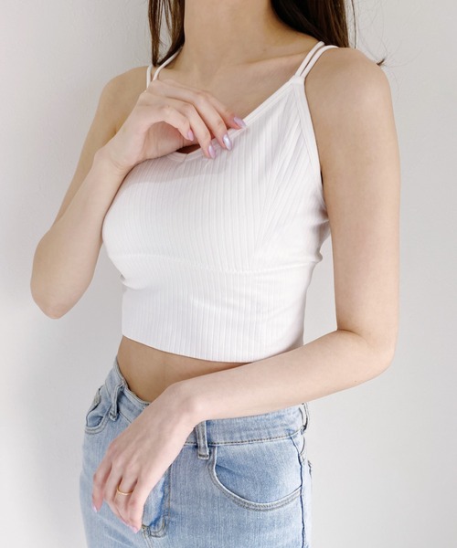 CLEA（クレア）の「カップ付きバッククロスブラトップ（キャミソール・レディース・ホワイト/ブラック/ブラウン/チャコールグレー・FREE）」の20枚目の写真