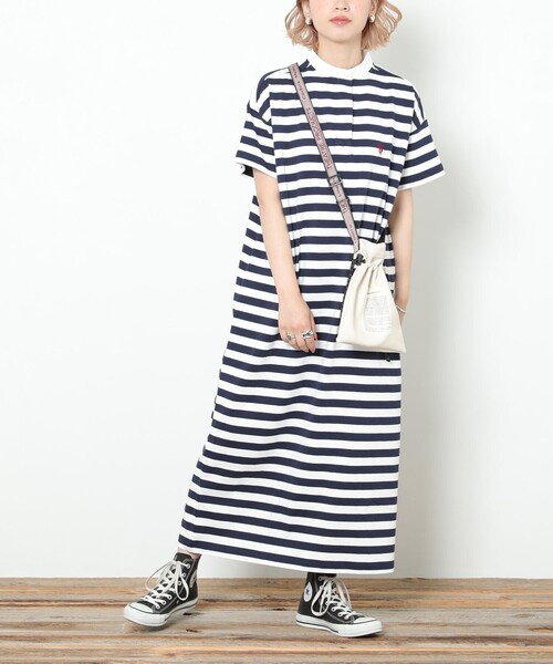 FREAK'S STORE（フリークスストア）の「▽【WEB限定】U.S. POLO ASSN./ユーエスポロアッスン　別注ラガーシャツワンピース（ワンピース・レディース・ベージュ/グリーン/ラベンダー/ブラック/ネイビー/ブルーグリーン/ホワイト/ネイビー×ホワイト/ブラック×ベージュ/ネイビー系・ﾌﾘ-）」の8枚目の写真