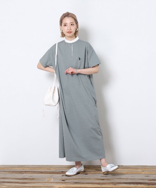 FREAK'S STORE（フリークスストア）の「▽【WEB限定】U.S. POLO ASSN./ユーエスポロアッスン　別注ラガーシャツワンピース（ワンピース・レディース・ベージュ/グリーン/ラベンダー/ブラック/ネイビー/ブルーグリーン/ホワイト/ネイビー×ホワイト/ブラック×ベージュ/ネイビー系・ﾌﾘ-）」の17枚目の写真