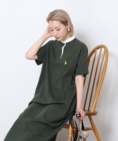 FREAK'S STORE（フリークスストア）の「▽【WEB限定】U.S. POLO ASSN./ユーエスポロアッスン　別注ラガーシャツワンピース（ワンピース・レディース・ベージュ/グリーン/ラベンダー/ブラック/ネイビー/ブルーグリーン/ホワイト/ネイビー×ホワイト/ブラック×ベージュ/ネイビー系・ﾌﾘ-）」の21枚目の写真