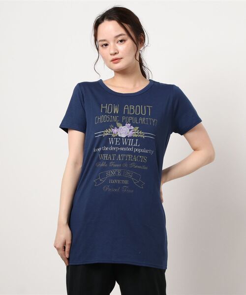 VIBGYOR Women（ヴィブジョー　ウィメン）の「AC　ﾌﾗﾜｰﾛｺﾞT(AB)（Tシャツ/カットソー・レディース・ホワイト/ネイビー/グレー/ピンク・MEDIUM/LARGE）」の4枚目の写真