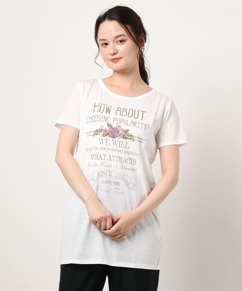 VIBGYOR Women（ヴィブジョー　ウィメン）の「AC　ﾌﾗﾜｰﾛｺﾞT(AB)（Tシャツ/カットソー・レディース・ホワイト/ネイビー/グレー/ピンク・MEDIUM/LARGE）」の2枚目の写真