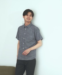 【BLUE STANDARD】しゃり感 涼しい フレンチオーガニックリネンミックス刷毛目半袖シャツ