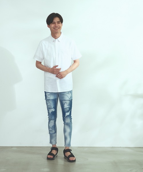 Blue Standard (ブルースタンダード)の「【BLUE STANDARD】しゃり感 涼しい フレンチオーガニックリネンミックス刷毛目半袖シャツ(シャツ/ブラウス・メンズ・ホワイト/グレー/サックスブルー/ブルー・MEDIUM/LARGE/X-LARGE)」の12枚目の写真