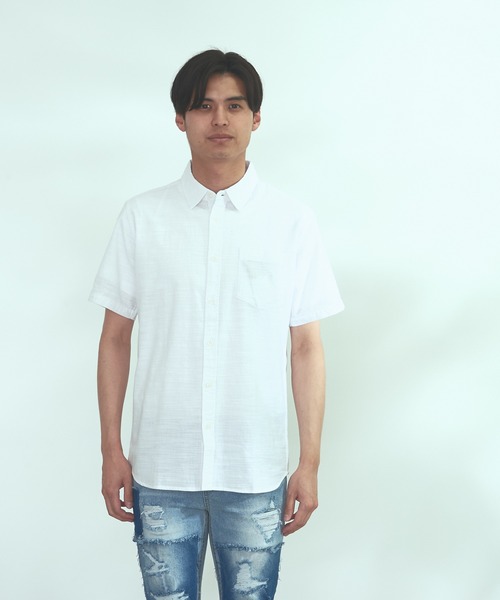 Blue Standard (ブルースタンダード)の「【BLUE STANDARD】しゃり感 涼しい フレンチオーガニックリネンミックス刷毛目半袖シャツ(シャツ/ブラウス・メンズ・ホワイト/グレー/サックスブルー/ブルー・MEDIUM/LARGE/X-LARGE)」の5枚目の写真