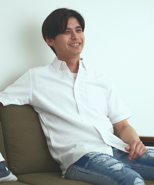 Blue Standard (ブルースタンダード)の「【BLUE STANDARD】しゃり感 涼しい フレンチオーガニックリネンミックス刷毛目半袖シャツ(シャツ/ブラウス・メンズ・ホワイト/グレー/サックスブルー/ブルー・MEDIUM/LARGE/X-LARGE)」の13枚目の写真