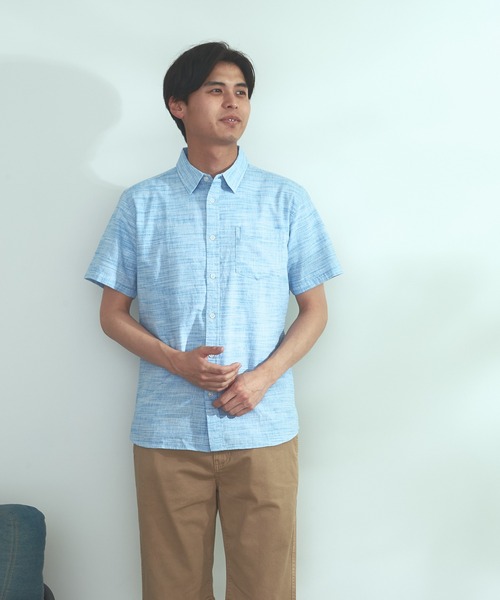 Blue Standard (ブルースタンダード)の「【BLUE STANDARD】しゃり感 涼しい フレンチオーガニックリネンミックス刷毛目半袖シャツ(シャツ/ブラウス・メンズ・ホワイト/グレー/サックスブルー/ブルー・MEDIUM/LARGE/X-LARGE)」の8枚目の写真