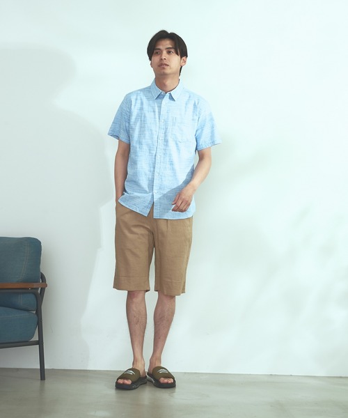 Blue Standard (ブルースタンダード)の「【BLUE STANDARD】しゃり感 涼しい フレンチオーガニックリネンミックス刷毛目半袖シャツ(シャツ/ブラウス・メンズ・ホワイト/グレー/サックスブルー/ブルー・MEDIUM/LARGE/X-LARGE)」の15枚目の写真