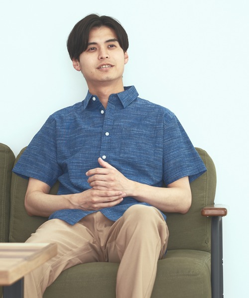 Blue Standard (ブルースタンダード)の「【BLUE STANDARD】しゃり感 涼しい フレンチオーガニックリネンミックス刷毛目半袖シャツ(シャツ/ブラウス・メンズ・ホワイト/グレー/サックスブルー/ブルー・MEDIUM/LARGE/X-LARGE)」の9枚目の写真