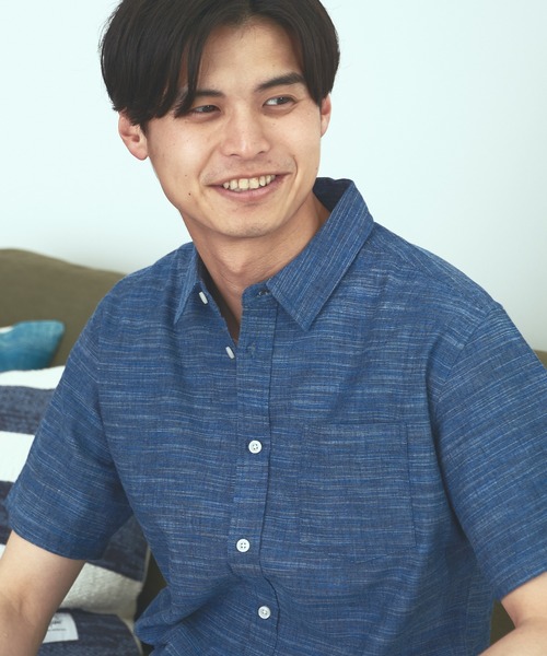 Blue Standard (ブルースタンダード)の「【BLUE STANDARD】しゃり感 涼しい フレンチオーガニックリネンミックス刷毛目半袖シャツ(シャツ/ブラウス・メンズ・ホワイト/グレー/サックスブルー/ブルー・MEDIUM/LARGE/X-LARGE)」の17枚目の写真