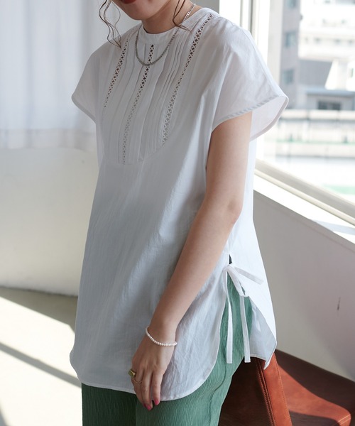 DISCOAT（ディスコート）の「【前後2WAY】ピンタックハシゴレースブラウス（シャツ/ブラウス・レディース・オフホワイト/ブラック/ピンク・FREE）」の16枚目の写真