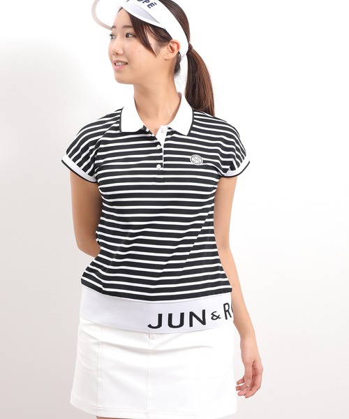 セール Uv ロゴ入りボーダーフレンチスリーブポロ ポロシャツ Jun Rope ジュンアンドロペ のファッション通販 Zozotown