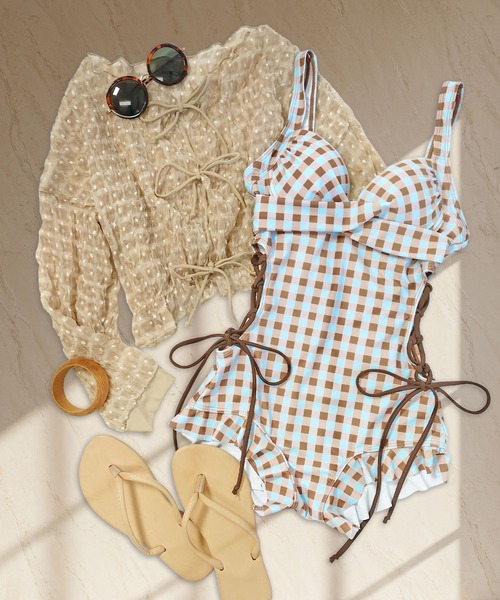 OSYAREVO(オシャレボ)の「【CanCam掲載】水着 レディース 体型カバー トップス付き サイドレースアップ フリル ワンピース セットアップ(水着・レディース・グレー/コーラルピンク/ブラック/クリーム/ブラウン/ミント/ホワイト系その他/ブラック系その他/ホワイト×グリーン/ホワイト×ブラック/ホワイト系その他2/ブラック系その他2/ホワイト×パープル/ホワイト×ブルー/ブラウン系その他/ブラウン系その他2/グリーン系その他/ブラウン系その他3/グレー系その他/ブラウン系その他4/ネイビー/ブラック系その他3/ピンク系その他/イエロー系その他/ブルー系その他/ホワイト系その他3/ブラック系その他4/ブラウン系/ブラウン系2/カーキ系2/ライム/カーキ系・MEDIUM/LARGE/X-LARGE)」の21枚目の写真