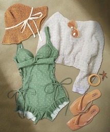 【CanCam掲載】水着 レディース 体型カバー トップス付き サイドレースアップ フリル ワンピース セットアップ