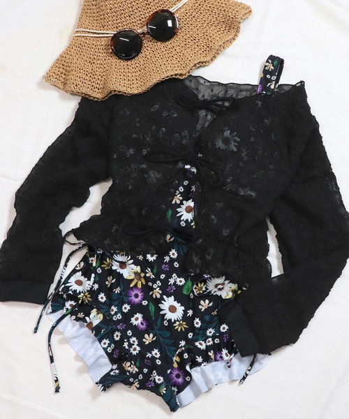 水着レディース体型カバートップス付きサイドレースアップフリルワンピースセットアップ【CanCam掲載】