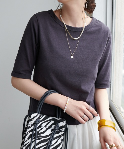 DISCOAT(ディスコート)の「USコットンショートTシャツ(Tシャツ/カットソー・レディース・チャコールグレー/ベージュ/オフホワイト/グリーン・FREE)」の3枚目の写真