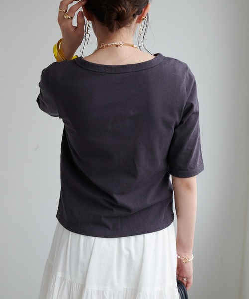 DISCOAT(ディスコート)の「USコットンショートTシャツ(Tシャツ/カットソー・レディース・チャコールグレー/ベージュ/オフホワイト/グリーン・FREE)」の14枚目の写真