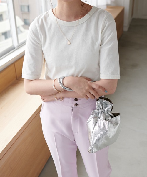 DISCOAT(ディスコート)の「USコットンショートTシャツ(Tシャツ/カットソー・レディース・チャコールグレー/ベージュ/オフホワイト/グリーン・FREE)」の9枚目の写真