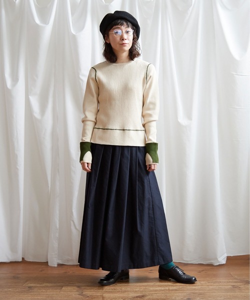 Lene（レネ）の「ミクロモールスキン　タックスカート（スカート・レディース・ネイビー/アイボリー・FREE）」の12枚目の写真