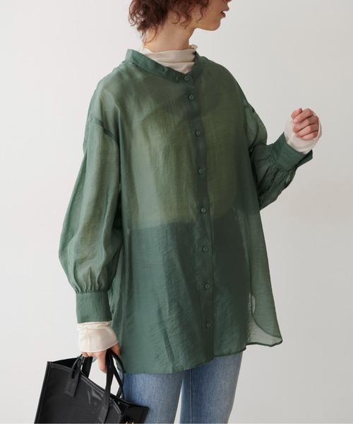 FREE'S MART（フリーズマート）の「◆シースルーバンドカラーシャツ（シャツ/ブラウス・レディース・ホワイト/ベージュ/グリーン・FREE）」の3枚目の写真