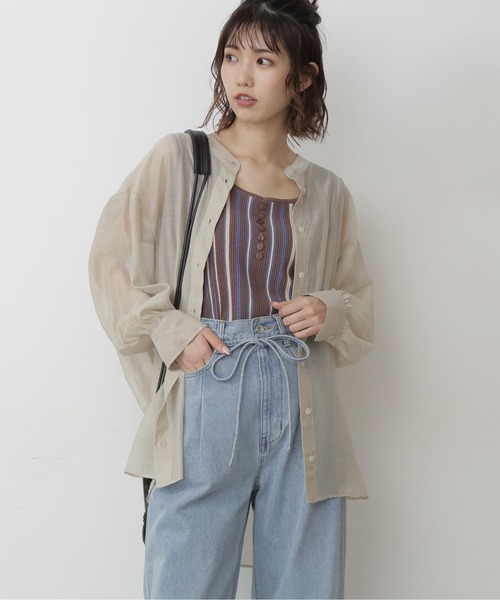 FREE'S MART（フリーズマート）の「◆シースルーバンドカラーシャツ（シャツ/ブラウス・レディース・ホワイト/ベージュ/グリーン・FREE）」の7枚目の写真