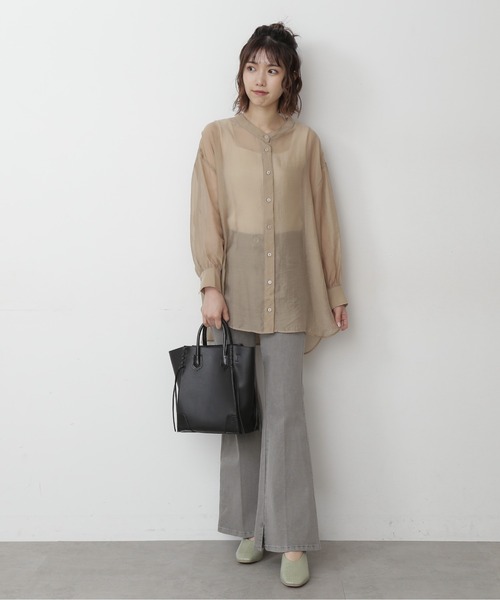 FREE'S MART（フリーズマート）の「◆シースルーバンドカラーシャツ（シャツ/ブラウス・レディース・ホワイト/ベージュ/グリーン・FREE）」の4枚目の写真