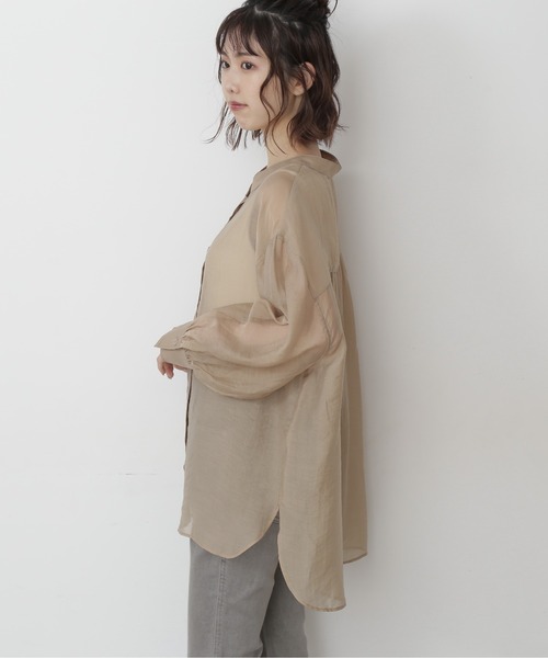 FREE'S MART（フリーズマート）の「◆シースルーバンドカラーシャツ（シャツ/ブラウス・レディース・ホワイト/ベージュ/グリーン・FREE）」の5枚目の写真