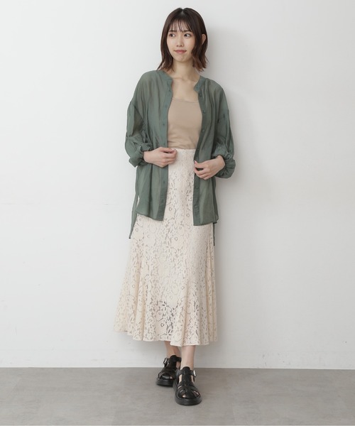 FREE'S MART（フリーズマート）の「◆シースルーバンドカラーシャツ（シャツ/ブラウス・レディース・ホワイト/ベージュ/グリーン・FREE）」の10枚目の写真