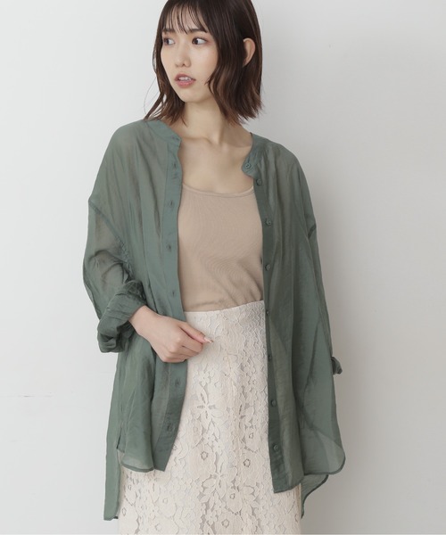 FREE'S MART（フリーズマート）の「◆シースルーバンドカラーシャツ（シャツ/ブラウス・レディース・ホワイト/ベージュ/グリーン・FREE）」の9枚目の写真