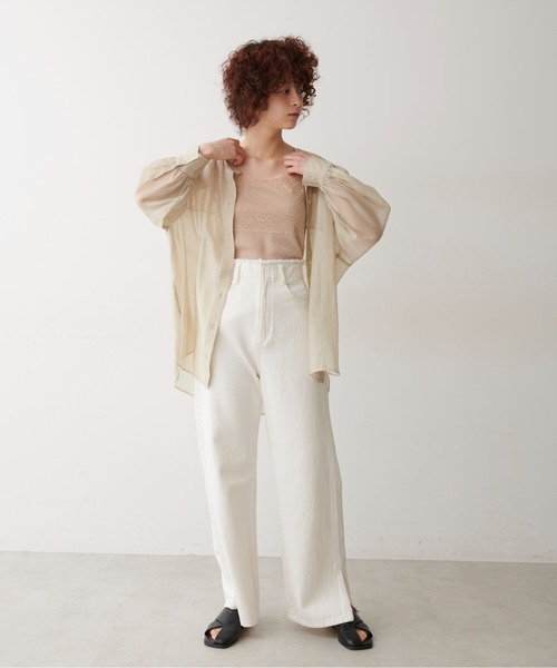 FREE'S MART（フリーズマート）の「◆シースルーバンドカラーシャツ（シャツ/ブラウス・レディース・ホワイト/ベージュ/グリーン・FREE）」の21枚目の写真