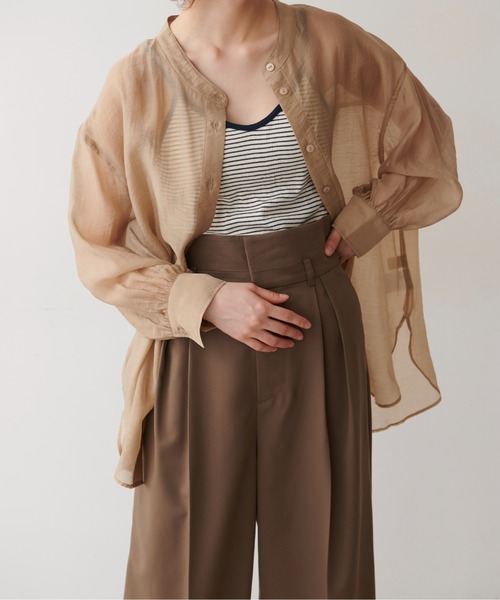 FREE'S MART（フリーズマート）の「◆シースルーバンドカラーシャツ（シャツ/ブラウス・レディース・ホワイト/ベージュ/グリーン・FREE）」の16枚目の写真