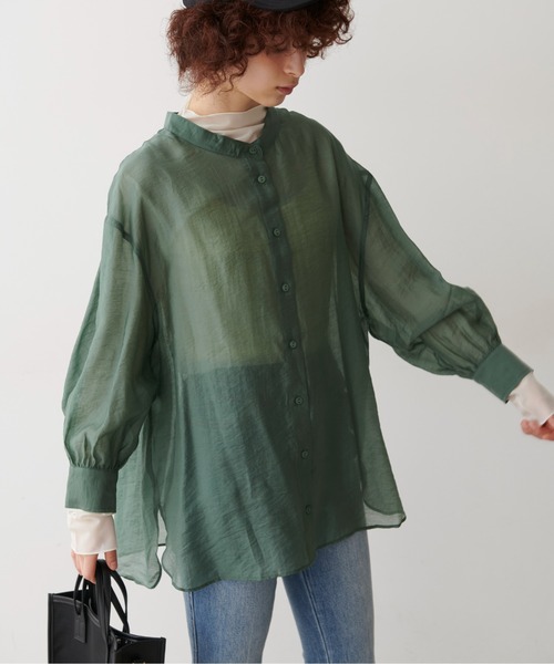 FREE'S MART（フリーズマート）の「◆シースルーバンドカラーシャツ（シャツ/ブラウス・レディース・ホワイト/ベージュ/グリーン・FREE）」の12枚目の写真