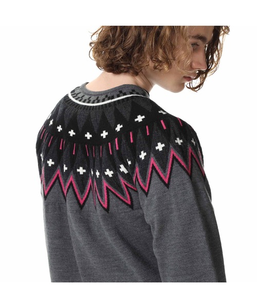 uniform experiment ニットセーター 黒 グレー ピンク uniform experiment（ユニフォームエクスペリメント）の「FAIR ISLE