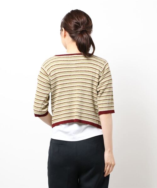 Kastane（カスタネ）の「ループヤーンマルチボーダー5分袖カーディガン（カーディガン/ボレロ・レディース・ベージュ/ブラウン/イエロー系その他/アイボリー・FREE）」の5枚目の写真