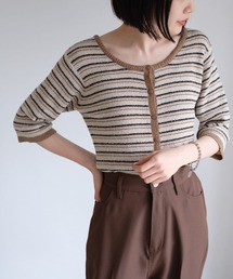 Kastane | ループヤーンマルチボーダー5分袖カーディガン(カーディガン/ボレロ)