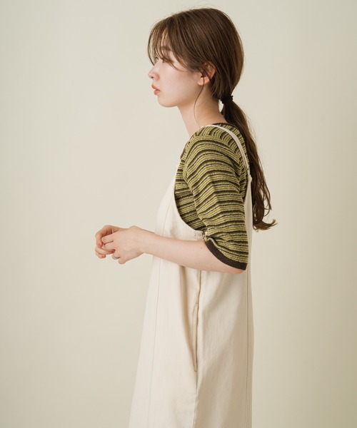 Kastane（カスタネ）の「ループヤーンマルチボーダー5分袖カーディガン（カーディガン/ボレロ・レディース・ベージュ/ブラウン/イエロー系その他/アイボリー・FREE）」の11枚目の写真
