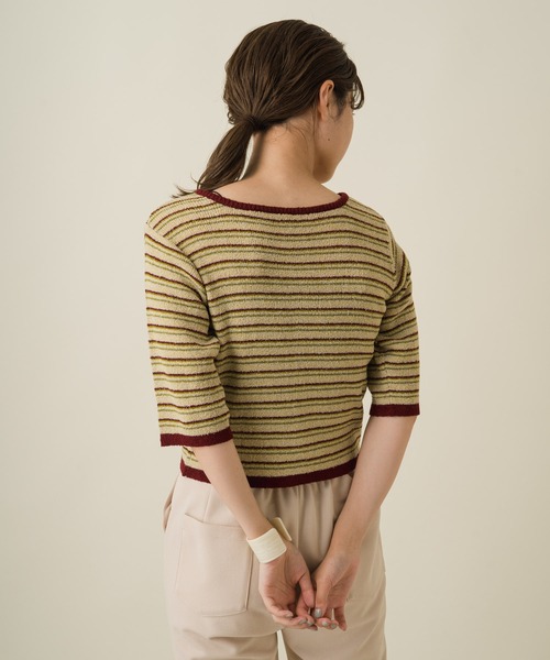 Kastane（カスタネ）の「ループヤーンマルチボーダー5分袖カーディガン（カーディガン/ボレロ・レディース・ベージュ/ブラウン/イエロー系その他/アイボリー・FREE）」の17枚目の写真