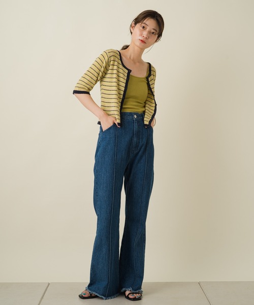 Kastane（カスタネ）の「ループヤーンマルチボーダー5分袖カーディガン（カーディガン/ボレロ・レディース・ベージュ/ブラウン/イエロー系その他/アイボリー・FREE）」の19枚目の写真