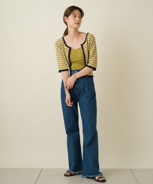 Kastane（カスタネ）の「ループヤーンマルチボーダー5分袖カーディガン（カーディガン/ボレロ・レディース・ベージュ/ブラウン/イエロー系その他/アイボリー・FREE）」の20枚目の写真