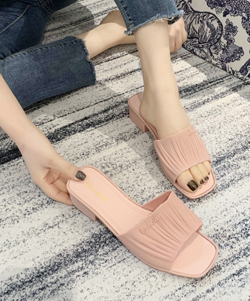 STYLEBLOCK(スタイルブロック)の「ギャザーデザインPVCサンダル(サンダル・レディース・ブラック/カーキ/パープル/ピンク・37/39/40/38/36)」の4枚目の写真
