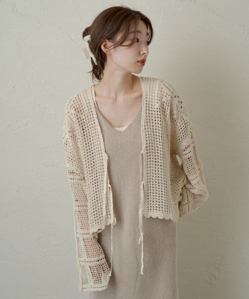 Kastane（カスタネ）の「レース編み長袖カーディガン（カーディガン/ボレロ・レディース・アイボリー/ブラック・FREE）」の7枚目の写真