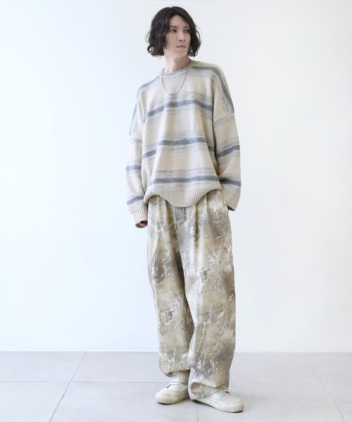 minsobi（ミンソビ）の「オーバーサイズボーダーニット（ニット/セーター・メンズ・ベージュ・FREE）」の11枚目の写真