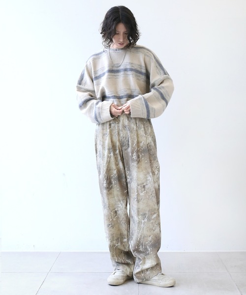 minsobi（ミンソビ）の「オーバーサイズボーダーニット（ニット/セーター・メンズ・ベージュ・FREE）」の5枚目の写真