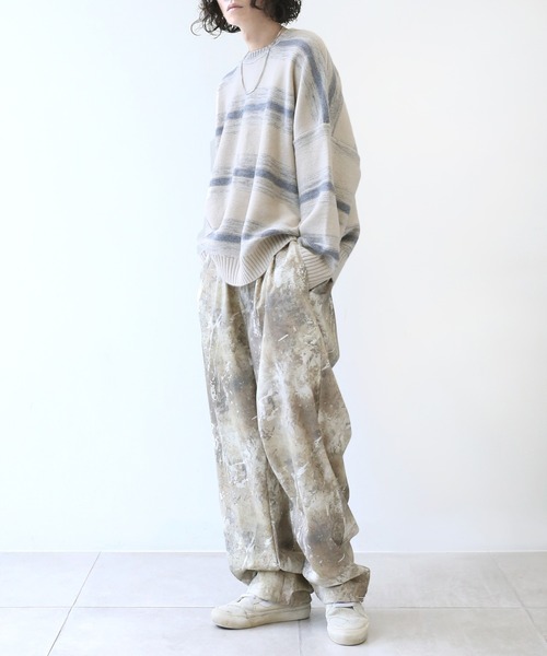 minsobi（ミンソビ）の「オーバーサイズボーダーニット（ニット/セーター・メンズ・ベージュ・FREE）」の17枚目の写真