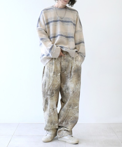 minsobi（ミンソビ）の「オーバーサイズボーダーニット（ニット/セーター・メンズ・ベージュ・FREE）」の15枚目の写真