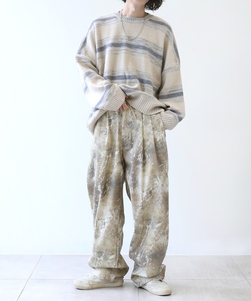 minsobi（ミンソビ）の「オーバーサイズボーダーニット（ニット/セーター・メンズ・ベージュ・FREE）」の13枚目の写真